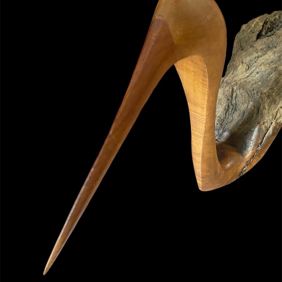 VTG Hand Carved Wood Coastal Bird Sculpture Driftwood Heron Whimbrel Cormorant - Picture 8 of 13